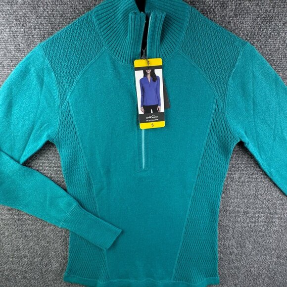 NWT Eddie Bauer Women Teal Cool Mint 1/2 Zip Pullover Mock Neck Sweater Small - Picture 1 of 13